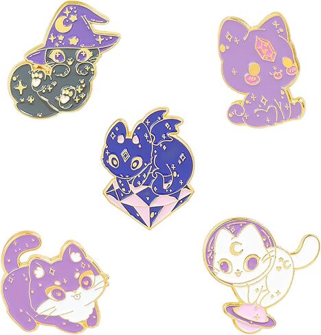 Cute Cat Brooch Pins for Women Girl Mysterious Magic Wizard Cat Enamel Pins Cartoon Witch Animal Enamel Lapel Pins for Jackets Decor in Kuwait