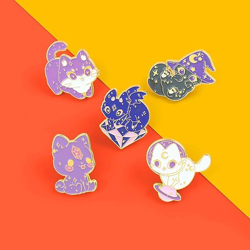 Cute Cat Brooch Pins for Women Girl Mysterious Magic Wizard Cat Enamel Pins Cartoon Witch Animal Enamel Lapel Pins for Jackets Decor in Kuwait