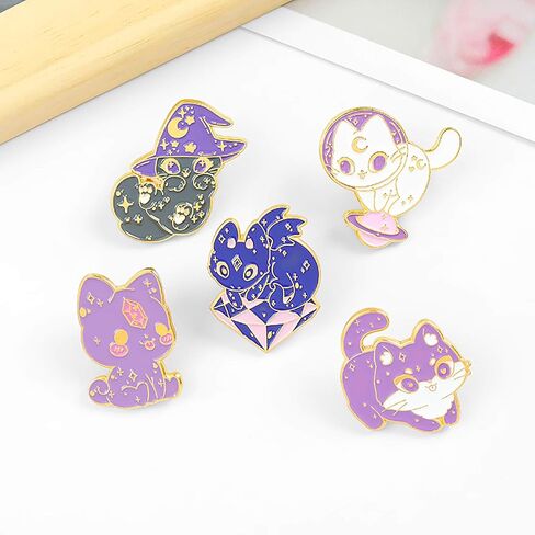 Cute Cat Brooch Pins for Women Girl Mysterious Magic Wizard Cat Enamel Pins Cartoon Witch Animal Enamel Lapel Pins for Jackets Decor in Kuwait