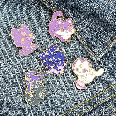 Cute Cat Brooch Pins for Women Girl Mysterious Magic Wizard Cat Enamel Pins Cartoon Witch Animal Enamel Lapel Pins for Jackets Decor in Kuwait
