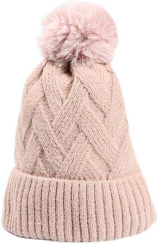 Cute Pompom Knitted Warm Beanie with Microfleece Lining in Saudi Arabia