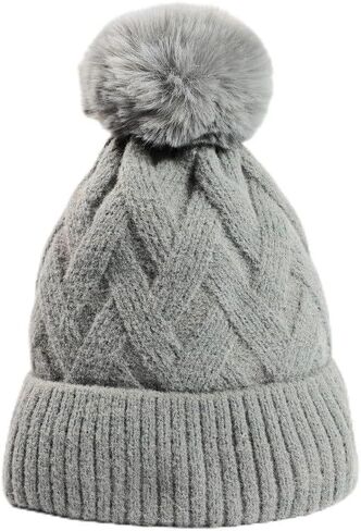 Cute Pompom Knitted Warm Beanie with Microfleece Lining in Saudi Arabia