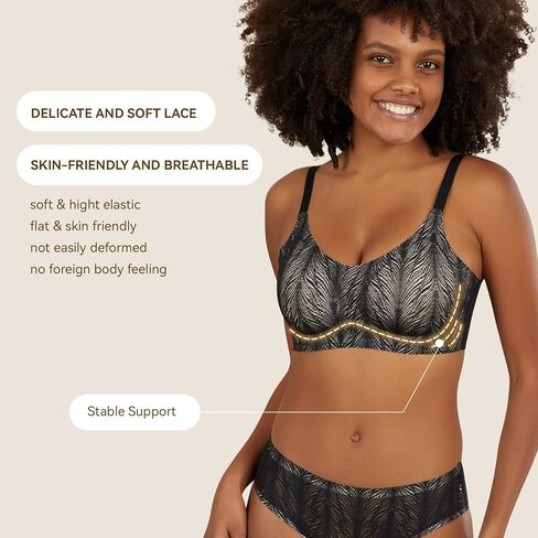 Niidor Women's Seamless Wireless Bra Deep V Neck Comfort Bra Lace Bralette Full-Coverage Wirefree Bra for Everyday Wear in Kuwait