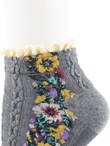 5 Pairs Women's Flower Socks with Lace Female Vintage Ethnic Floral Cotton Socks in Saudi Arabia