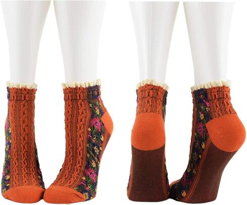 5 Pairs Women's Flower Socks with Lace Female Vintage Ethnic Floral Cotton Socks in Saudi Arabia