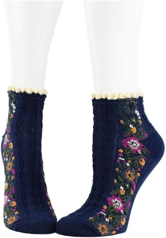 5 Pairs Women's Flower Socks with Lace Female Vintage Ethnic Floral Cotton Socks in Saudi Arabia