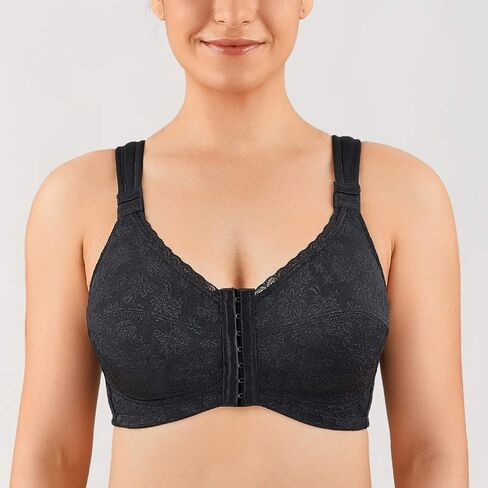 LAUDINE Women's Full Coverage Front Closure Wire Free Back Support Posture Bra in Saudi Arabia