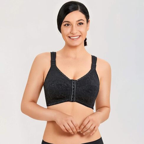 LAUDINE Women's Full Coverage Front Closure Wire Free Back Support Posture Bra in Saudi Arabia