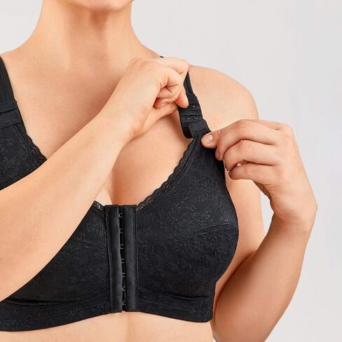 LAUDINE Women's Full Coverage Front Closure Wire Free Back Support Posture Bra in Saudi Arabia