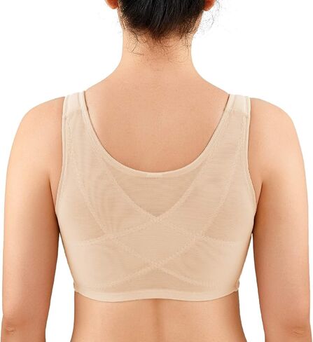 LAUDINE Women's Full Coverage Front Closure Wire Free Back Support Posture Bra in Saudi Arabia