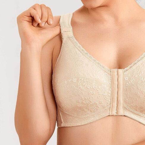 LAUDINE Women's Full Coverage Front Closure Wire Free Back Support Posture Bra in Saudi Arabia