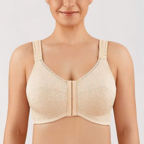 LAUDINE Women's Full Coverage Front Closure Wire Free Back Support Posture Bra in Saudi Arabia