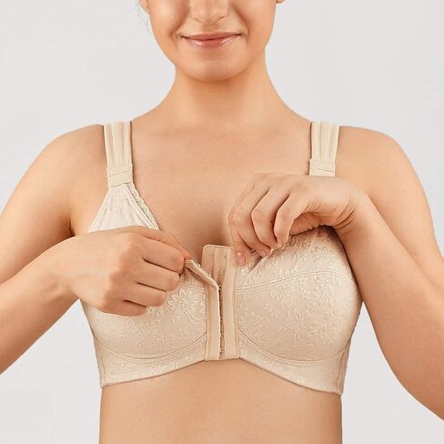 LAUDINE Women's Full Coverage Front Closure Wire Free Back Support Posture Bra in Saudi Arabia