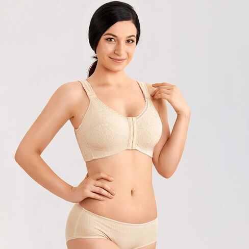 LAUDINE Women's Full Coverage Front Closure Wire Free Back Support Posture Bra in Saudi Arabia