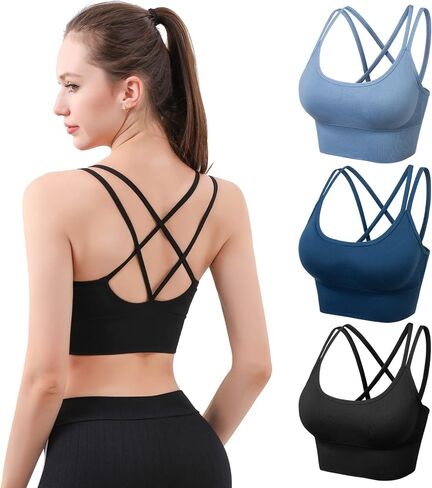 Mirachia Criss Cross Back حمالات الصدر الرياضية للنساء مبطن Strappy حمالة صدر رياضية Multipack تجريب اليوغا اللياقة البدنية الملابس تانك الأعلى in Saudi Arabia