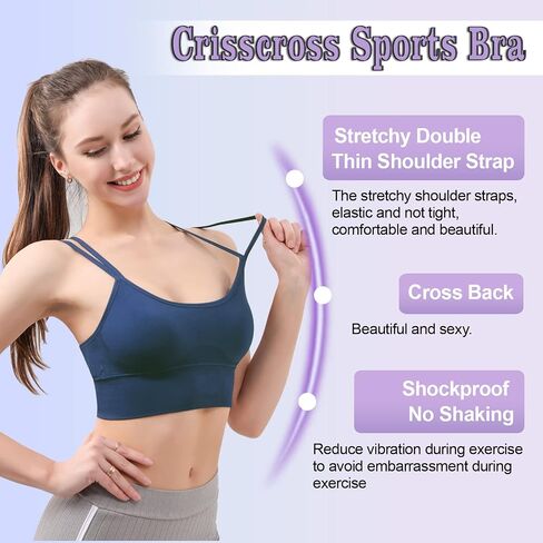 Mirachia Criss Cross Back حمالات الصدر الرياضية للنساء مبطن Strappy حمالة صدر رياضية Multipack تجريب اليوغا اللياقة البدنية الملابس تانك الأعلى in Saudi Arabia