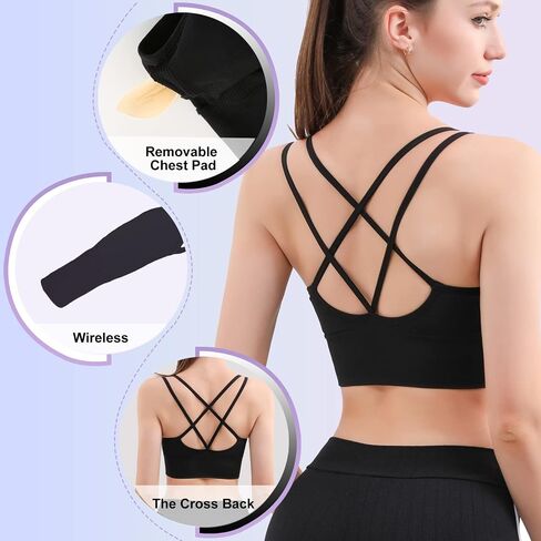 Mirachia Criss Cross Back حمالات الصدر الرياضية للنساء مبطن Strappy حمالة صدر رياضية Multipack تجريب اليوغا اللياقة البدنية الملابس تانك الأعلى in Saudi Arabia