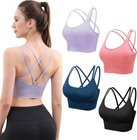 Mirachia Criss Cross Back حمالات الصدر الرياضية للنساء مبطن Strappy حمالة صدر رياضية Multipack تجريب اليوغا اللياقة البدنية الملابس تانك الأعلى in Saudi Arabia