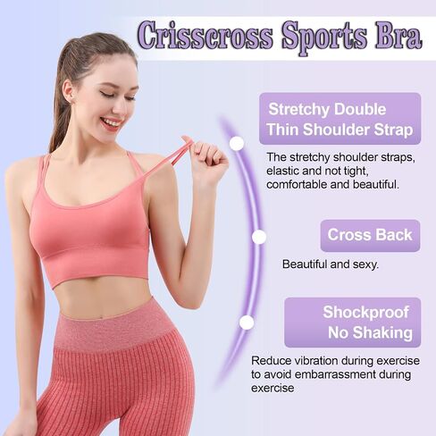 Mirachia Criss Cross Back حمالات الصدر الرياضية للنساء مبطن Strappy حمالة صدر رياضية Multipack تجريب اليوغا اللياقة البدنية الملابس تانك الأعلى in Saudi Arabia