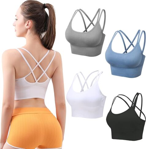 Mirachia Criss Cross Back حمالات الصدر الرياضية للنساء مبطن Strappy حمالة صدر رياضية Multipack تجريب اليوغا اللياقة البدنية الملابس تانك الأعلى in Saudi Arabia