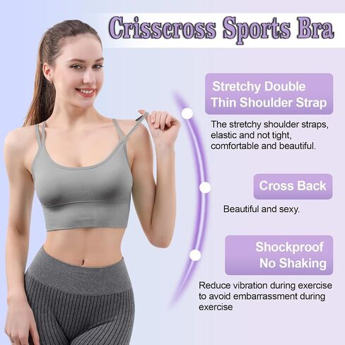 Mirachia Criss Cross Back حمالات الصدر الرياضية للنساء مبطن Strappy حمالة صدر رياضية Multipack تجريب اليوغا اللياقة البدنية الملابس تانك الأعلى in Saudi Arabia