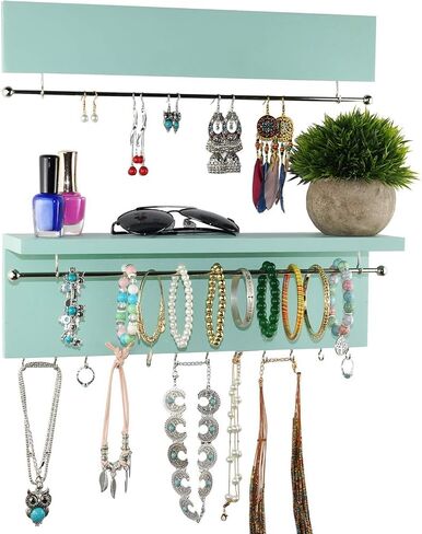 Spiretro Wall Mounted Wood Jewelry Organizer with Metal Bars, Set of 2 in Kuwait