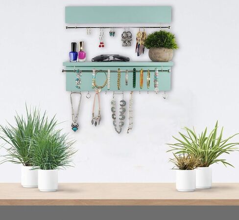 Spiretro Wall Mounted Wood Jewelry Organizer with Metal Bars, Set of 2 in Kuwait