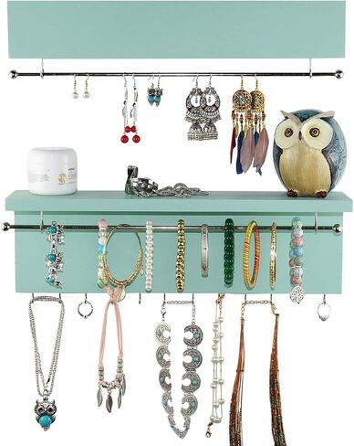 Spiretro Wall Mounted Wood Jewelry Organizer with Metal Bars, Set of 2 in Kuwait