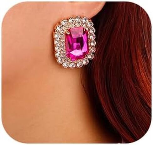 Denifery Square Crystal Earrings Rhinestone Stud Earrings Sparkling Crystal Stud Dangle Drop Earrings for Women Bling Stud Earrings for Prom Wedding in Saudi Arabia