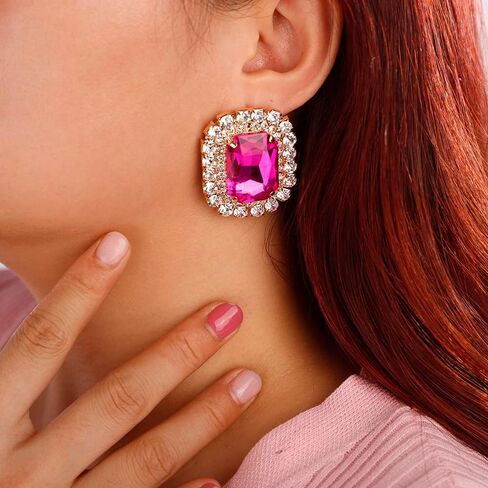Denifery Square Crystal Earrings Rhinestone Stud Earrings Sparkling Crystal Stud Dangle Drop Earrings for Women Bling Stud Earrings for Prom Wedding in Saudi Arabia