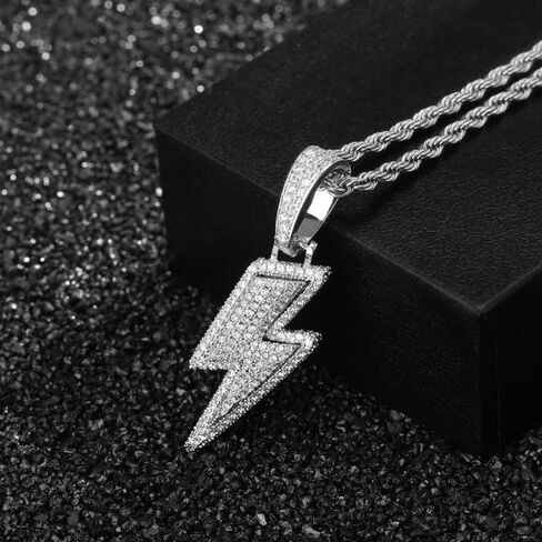 Hip Hop Lightning Bolt Pendant for Men 18k Gold Plated Ice Crystal Square Crystal Zircon Pendant in Saudi Arabia