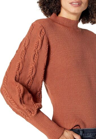 Cable Stitch Women's Cable Sleeve Ribbed Sweater - Mock Neck Long Blouson Lantern Sleeve Pullover Top in Kuwait