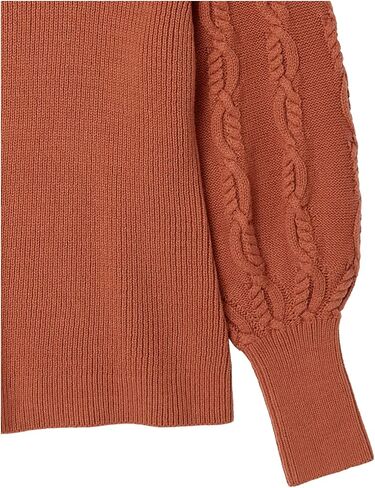 Cable Stitch Women's Cable Sleeve Ribbed Sweater - Mock Neck Long Blouson Lantern Sleeve Pullover Top in Kuwait