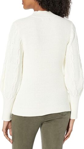 Cable Stitch Women's Cable Sleeve Ribbed Sweater - Mock Neck Long Blouson Lantern Sleeve Pullover Top in Kuwait