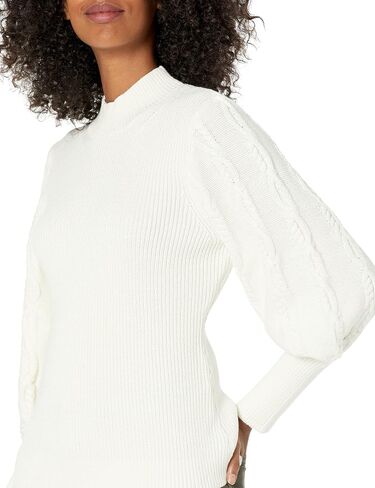 Cable Stitch Women's Cable Sleeve Ribbed Sweater - Mock Neck Long Blouson Lantern Sleeve Pullover Top in Kuwait