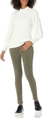 Cable Stitch Women's Cable Sleeve Ribbed Sweater - Mock Neck Long Blouson Lantern Sleeve Pullover Top in Kuwait