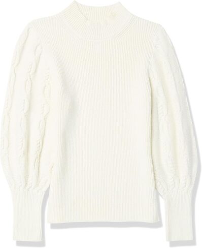 Cable Stitch Women's Cable Sleeve Ribbed Sweater - Mock Neck Long Blouson Lantern Sleeve Pullover Top in Kuwait