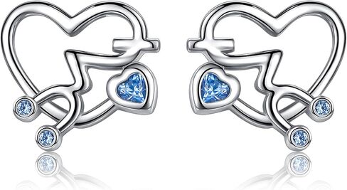 خاتم من الفضة الإسترلينية عيار 925 بتصميم ضربات القلب / أقراط ممرضة على شكل قلب/قلادة بمنظار نبضات القلب مع كريستال مقلد من النمسا، مجوهرات لهدايا ممرضة الطلاب الطبيبة للنساء والفتيات in Kuwait