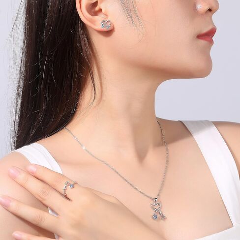 خاتم من الفضة الإسترلينية عيار 925 بتصميم ضربات القلب / أقراط ممرضة على شكل قلب/قلادة بمنظار نبضات القلب مع كريستال مقلد من النمسا، مجوهرات لهدايا ممرضة الطلاب الطبيبة للنساء والفتيات in Kuwait