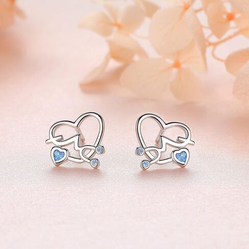 خاتم من الفضة الإسترلينية عيار 925 بتصميم ضربات القلب / أقراط ممرضة على شكل قلب/قلادة بمنظار نبضات القلب مع كريستال مقلد من النمسا، مجوهرات لهدايا ممرضة الطلاب الطبيبة للنساء والفتيات in Kuwait