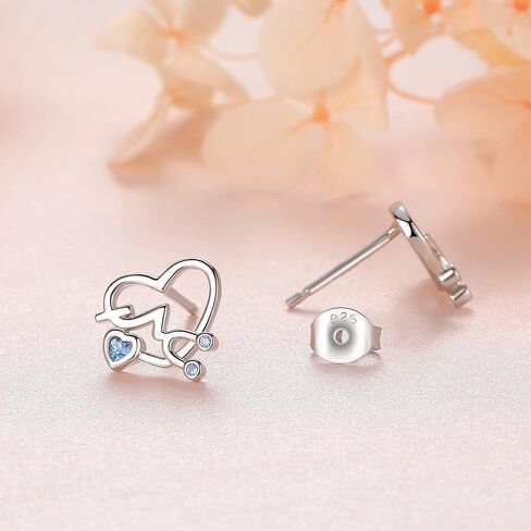 خاتم من الفضة الإسترلينية عيار 925 بتصميم ضربات القلب / أقراط ممرضة على شكل قلب/قلادة بمنظار نبضات القلب مع كريستال مقلد من النمسا، مجوهرات لهدايا ممرضة الطلاب الطبيبة للنساء والفتيات in Kuwait