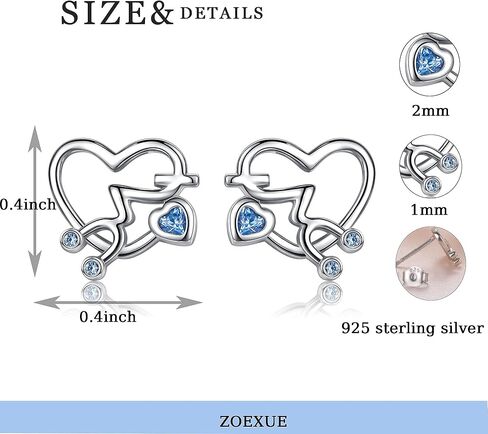 خاتم من الفضة الإسترلينية عيار 925 بتصميم ضربات القلب / أقراط ممرضة على شكل قلب/قلادة بمنظار نبضات القلب مع كريستال مقلد من النمسا، مجوهرات لهدايا ممرضة الطلاب الطبيبة للنساء والفتيات in Kuwait