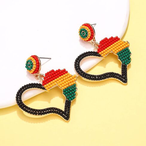 African Earrings Crystal Beaded  Afro Dangle Earrings for Black Women Head Africa Map Heart Dangle Earrings for Women Girls Ethic  Juneteenth Inspired Earrings Jewelry Gift in Kuwait