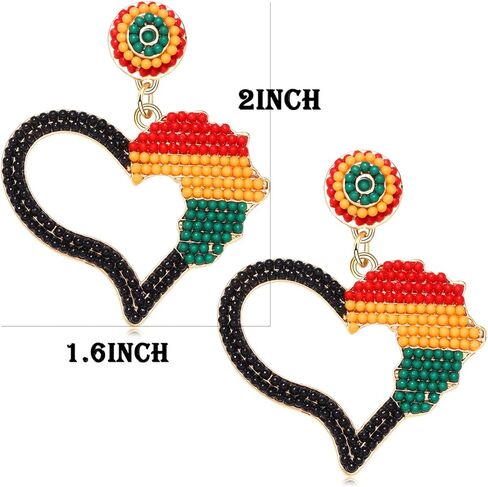 African Earrings Crystal Beaded  Afro Dangle Earrings for Black Women Head Africa Map Heart Dangle Earrings for Women Girls Ethic  Juneteenth Inspired Earrings Jewelry Gift in Kuwait
