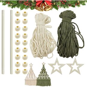 2 قطعة شجرة عيد الميلاد DIY عدة، مكرامية مع الخرز الخشبي بوهو ديكور عيد الميلاد شنقا الحلي لعطلة الجدار شنقا، اصنع بنفسك مجموعة شجرة عيد الميلاد Bohe DIY للمبتدئين in Kuwait