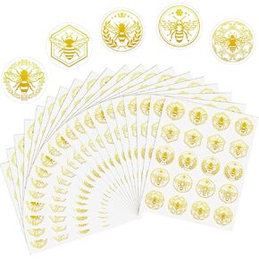 Gueevin 400 Pcs Bee Gold Foil Stickers Gold Envelope Seal Stickers Clear Self Adhesive Bee Labels for Greeting Invitation Baby Shower Birthday Wedding Party Gift Wrapping