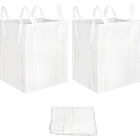 QWORK FIBC Bulk Bag, 4 Pack Sandbags 1 Ton Industrial Grade Bag Holds 2200 LBS, Woven Polypropylene Bags 35" x 35" x 43"