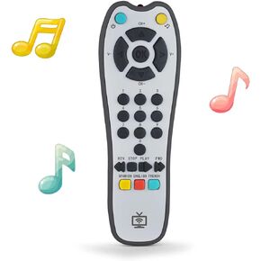 Kids Musical TV Remote Control Toy with Soft Light and Sound, Adjustable Volume Early Education Learning Remote Toy with English,French,Spanish Gift Toy for 6 Months+ Toddlers Boys or Girls