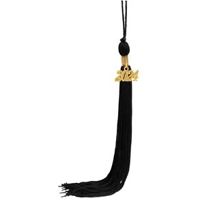 Graduation Tassel with 2024 Gold Year Charm for Graduation Ceremony, 9", Black