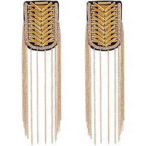 SUPERFINDINGS 2 Pieces Fashionable Tassel Epaulettes Golden Shoulder Badge Plastic Epaulet Shoulder Decoration with Iron Chains for Jackets Metal Punk Fringe